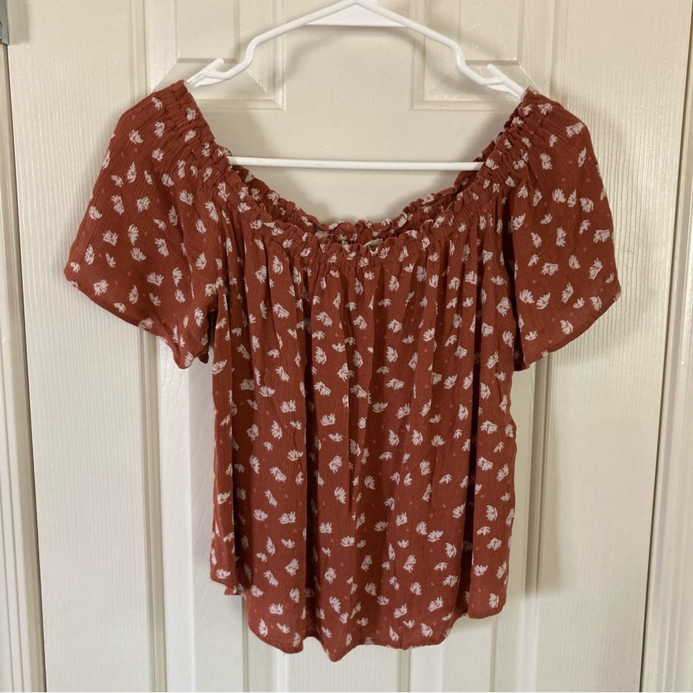 Rewind Rust Print Off-Shoulder Blouse Size S